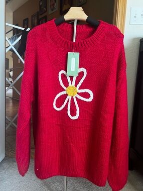 Women’s Red Daisy Crewneck Sweater
